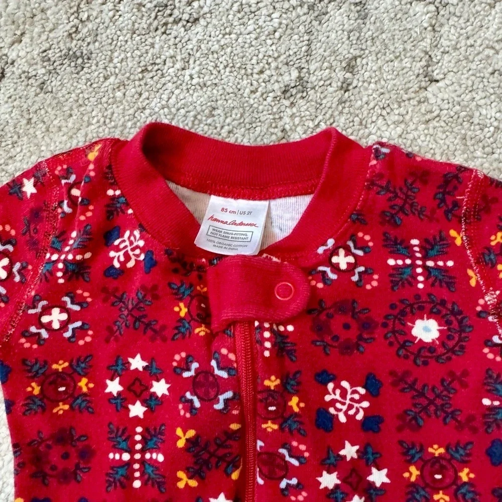 Hanna Andersson Organic Cotton Zip Sleeper – Red Nordic Print – Size 2T